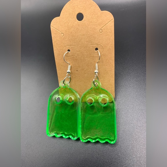 Green GHOST Earrings/ HANDMADE - Picture 2 of 2